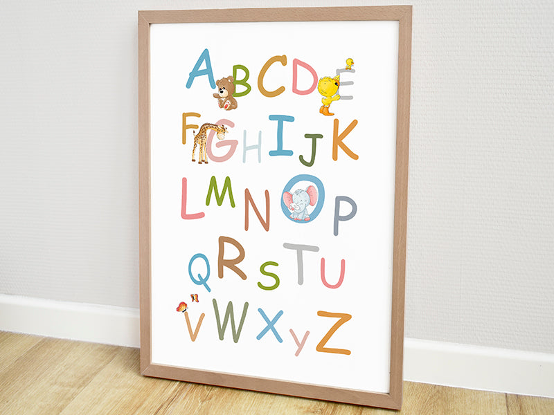 MAX SOLUTIONS Educatieve voorschoolse poster ABC alfabet poster voor peuters en kinderen kinderkamer thuis school kleuterschool klas (klein (19 x 30 cm