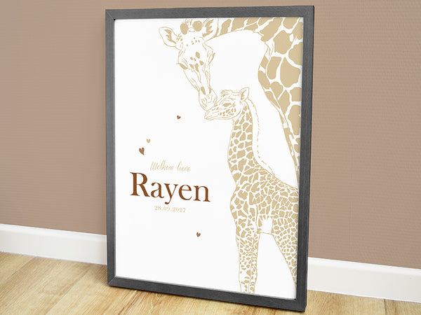 geboorte poster, geboorteposter, poster babykamer, dieren poster kinderkamer, dieren posters, kinderposter, muurdecoratie babykamer, poster bestellen, babykamer poster, gepersonaliseerde poster, wanddecoratie babykamer, poster giraf, poster online, poster