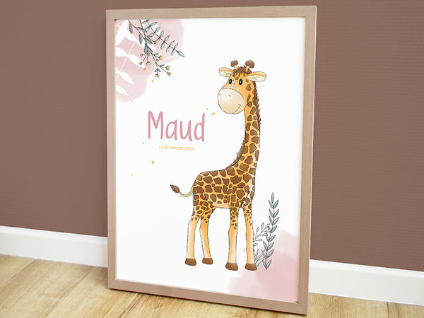 geboorte poster, geboorteposter, poster babykamer, dieren poster kinderkamer, dieren posters, kinderposter, muurdecoratie babykamer, poster bestellen, babykamer poster, gepersonaliseerde poster, wanddecoratie babykamer, poster giraf, poster online, poster