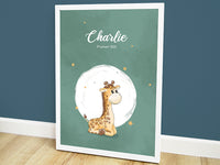 geboorte poster, geboorteposter, poster babykamer, dieren poster kinderkamer, dieren posters, kinderposter, muurdecoratie babykamer, poster bestellen, babykamer poster, gepersonaliseerde poster, wanddecoratie babykamer, poster giraf, poster online, poster