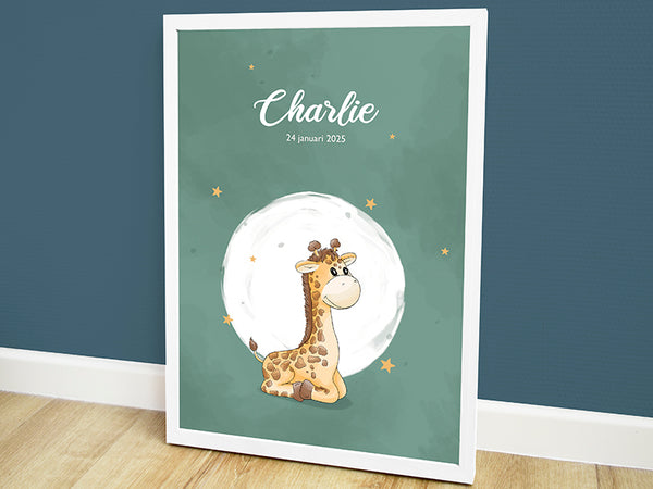 geboorte poster, geboorteposter, poster babykamer, dieren poster kinderkamer, dieren posters, kinderposter, muurdecoratie babykamer, poster bestellen, babykamer poster, gepersonaliseerde poster, wanddecoratie babykamer, poster giraf, poster online, poster