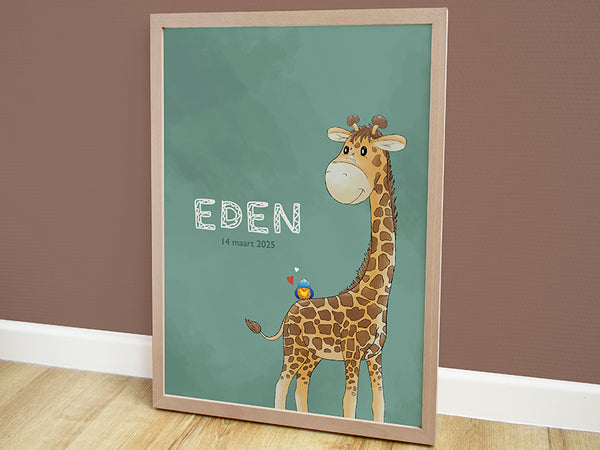 geboorte poster, geboorteposter, poster babykamer, dieren poster kinderkamer, dieren posters, kinderposter, muurdecoratie babykamer, poster bestellen, babykamer poster, gepersonaliseerde poster, wanddecoratie babykamer, poster giraf, poster online, poster