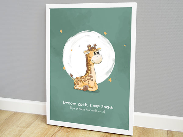 geboorte poster, geboorteposter, poster babykamer, dieren poster kinderkamer, dieren posters, kinderposter, muurdecoratie babykamer, poster bestellen, babykamer poster, hippe kraamcadeaus, wanddecoratie babykamer, poster giraf, poster online, muurposter