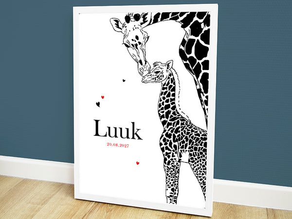 geboorte poster, geboorteposter, poster babykamer, dieren poster kinderkamer, dieren posters, kinderposter, muurdecoratie babykamer, poster bestellen, babykamer poster, gepersonaliseerde poster, wanddecoratie babykamer, poster giraf, poster online, poster