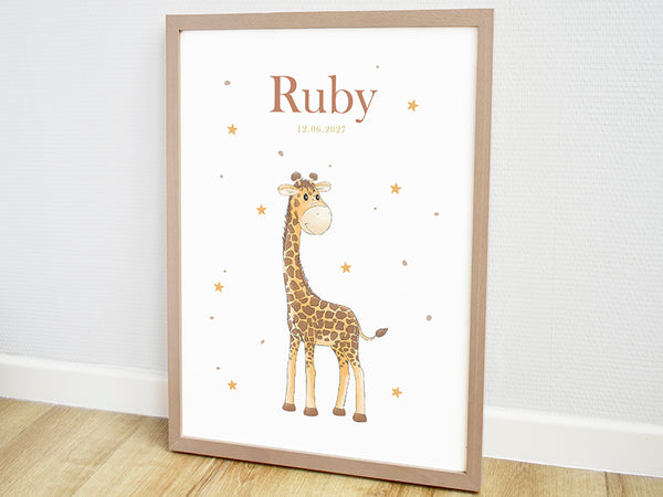 geboorte poster, geboorteposter, poster babykamer, dieren poster kinderkamer, dieren posters, kinderposter, muurdecoratie babykamer, poster bestellen, babykamer poster, gepersonaliseerde poster, wanddecoratie babykamer, poster giraf, poster online, poster