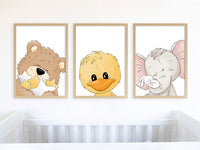 poster set van 3, drieluikposter, poster bestellen, muurposter, wandposter, poster set, poster babykamer, muurdecoratie kinderkamer, dieren poster kinderkamer, decoratie kinderkamer, geboorteposter, geboorte poster, poster beer, poster met tekst, poster A3