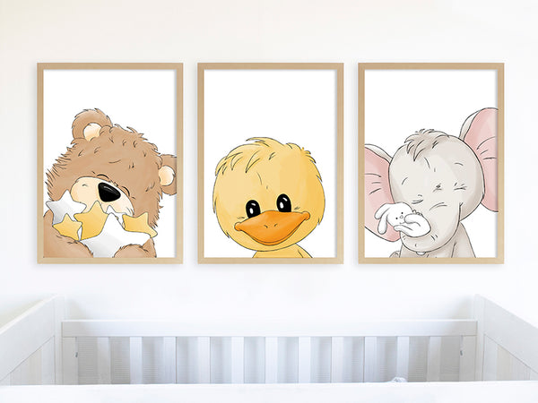 poster set van 3, drieluikposter, poster bestellen, muurposter, wandposter, poster set, poster babykamer, muurdecoratie kinderkamer, dieren poster kinderkamer, decoratie kinderkamer, geboorteposter, geboorte poster, poster beer, poster met tekst, poster A3