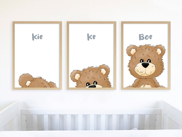 poster set van 3, drieluikposter, poster bestellen, muurposter, wandposter, poster nl, poster babykamer, muurdecoratie kinderkamer, dieren poster kinderkamer, decoratie kinderkamer, geboorteposter, geboorte poster, poster beer, poster met tekst, poster A3