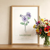 geboorteposter, gepersonaliseerd, geboortebloem, poster, maand, februari, viooltje, babykamer, botanische print, wanddecoratie, maandbloem, kunstafdruk, interieur, illustratie, Symboliek, kraamcadeau, poster natuur, kinderposter