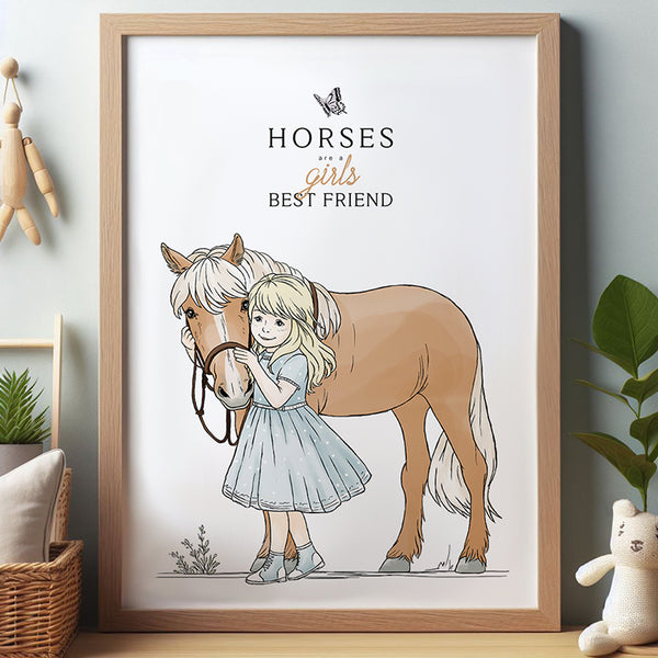Kinderposter, kinderposters, poster paard, paardenmeisje, cadeau paardenliefhebber, paarden poster, paarden meisje, geboorteposter, poster kinderkamer, posters kinderkamer, poster babykamer, muurdecoratie babykamer, poster dieren, poster meisjeskamer