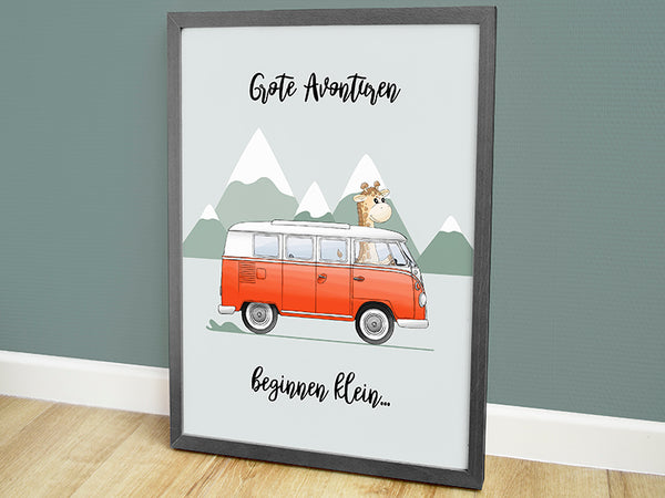 poster bus, poster voertuigen, poster kinderkamer, poster babykamer, muurposter, muur decoratie babykamer, kinderposters, kinderposter, hippe kraamcadeaus, geboorteposter, geboorte poster, babykamer posters, babykado